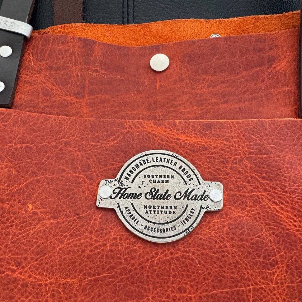 Custome Leather Tote by Home State Made - Sturdy Orange Leather with Brown Strap - Picture 3 of 7